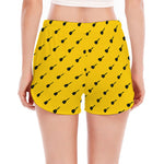Yellow And Black Dart Pattern Print Women's Split Running Shorts