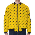 Yellow And Black Dart Pattern Print Zip Sleeve Bomber Jacket