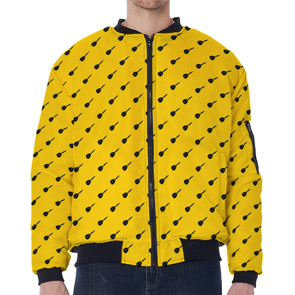 Yellow And Black Dart Pattern Print Zip Sleeve Bomber Jacket