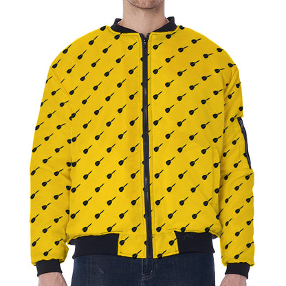 Yellow And Black Dart Pattern Print Zip Sleeve Bomber Jacket