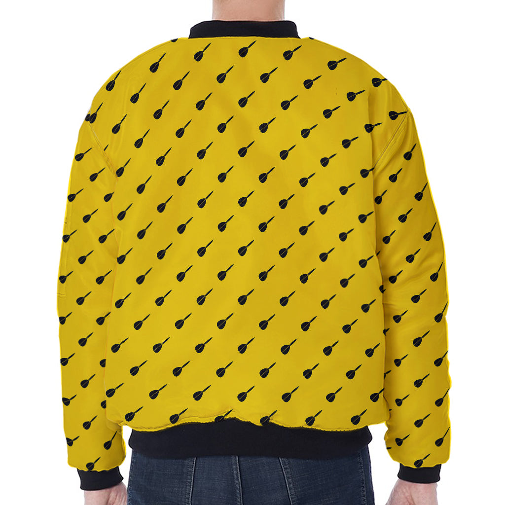Yellow And Black Dart Pattern Print Zip Sleeve Bomber Jacket