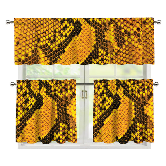 Yellow And Black Snakeskin Print 3 Piece Kitchen Curtains