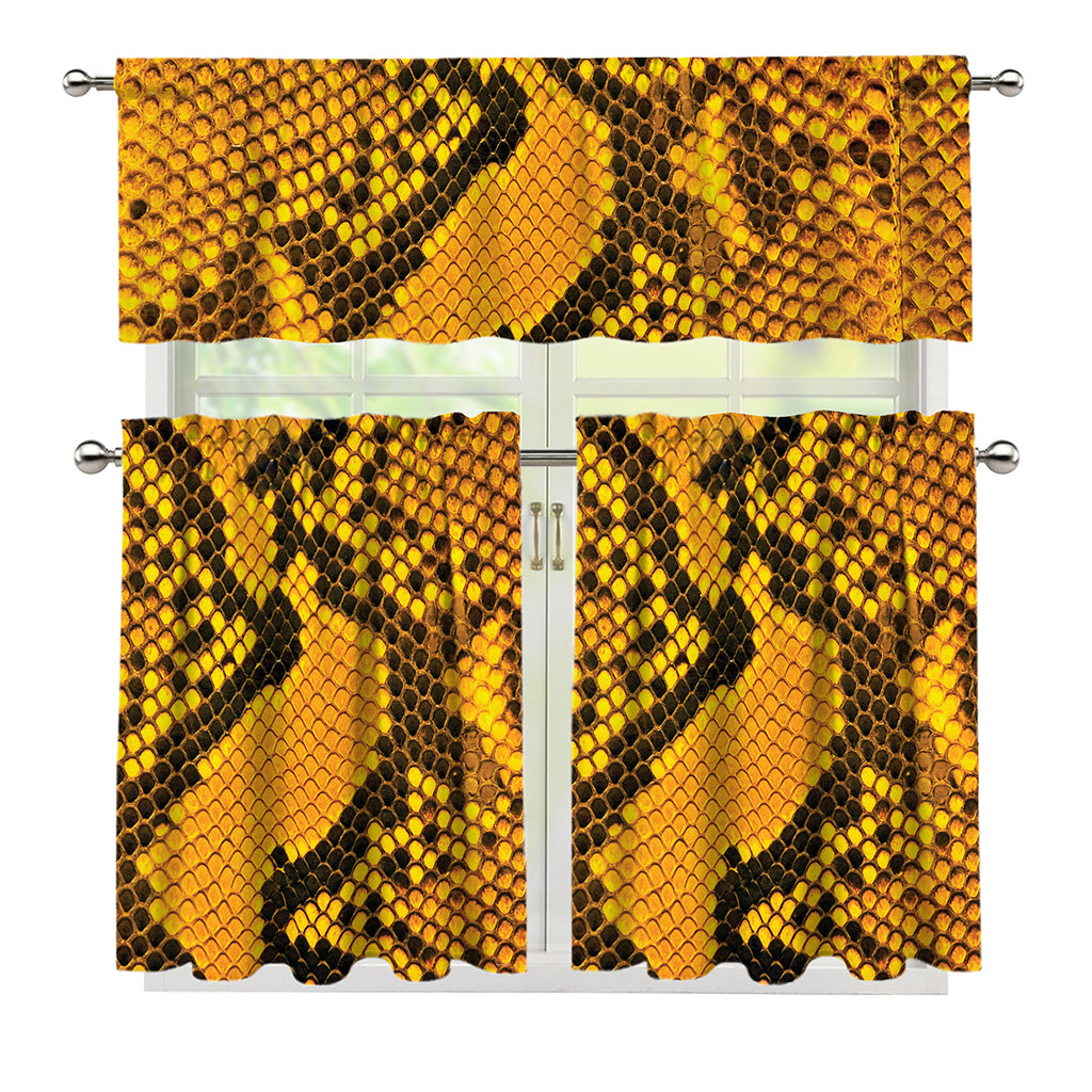 Yellow And Black Snakeskin Print 3 Piece Kitchen Curtains