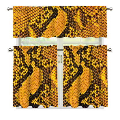 Yellow And Black Snakeskin Print 3 Piece Kitchen Curtains