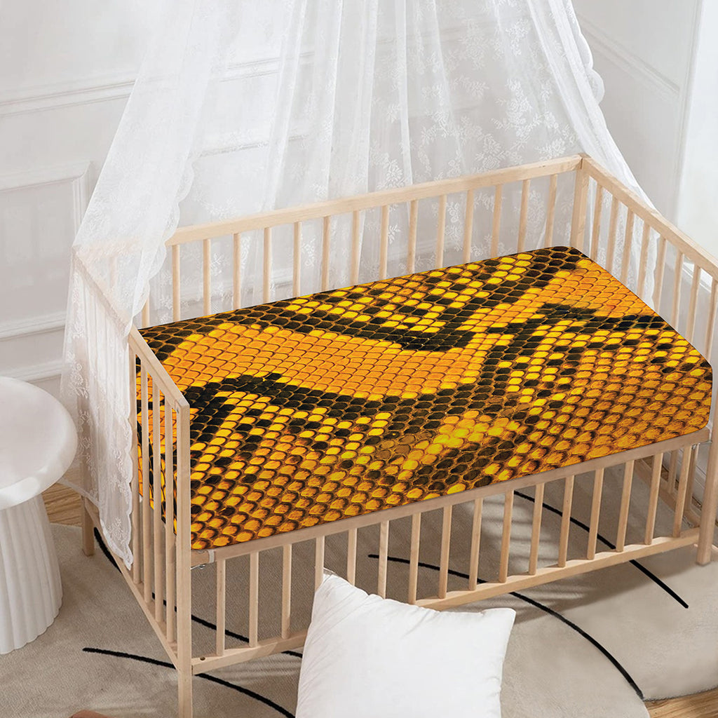 Yellow And Black Snakeskin Print Baby Crib Sheet