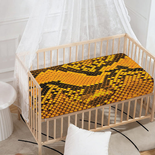 Yellow And Black Snakeskin Print Baby Crib Sheet