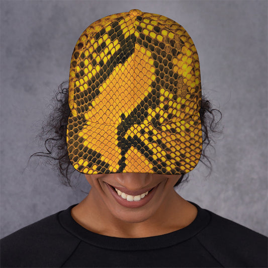 Yellow And Black Snakeskin Print Baseball Cap