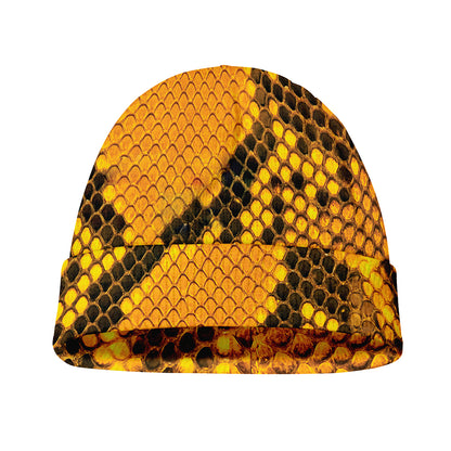 Yellow And Black Snakeskin Print Beanie