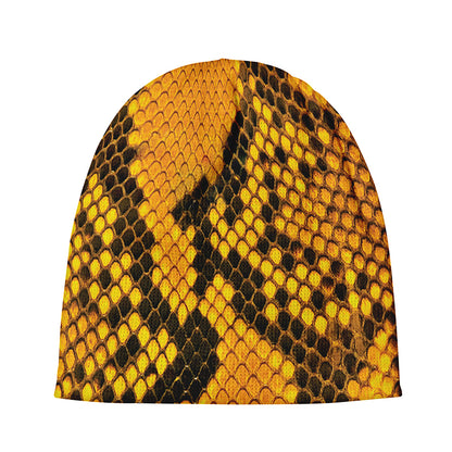 Yellow And Black Snakeskin Print Beanie