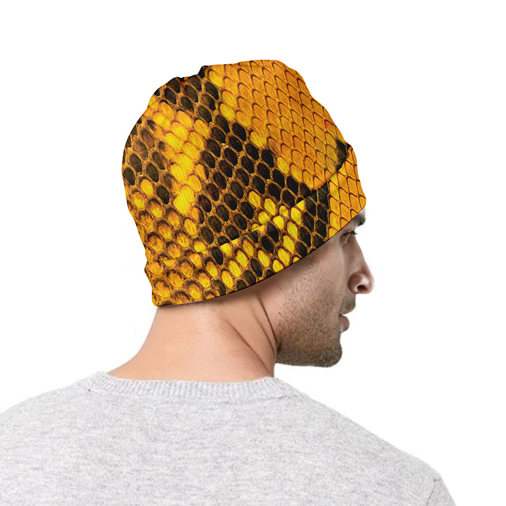 Yellow And Black Snakeskin Print Beanie