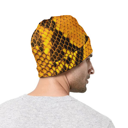 Yellow And Black Snakeskin Print Beanie