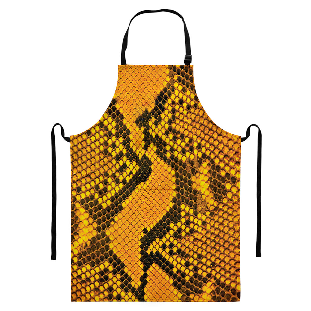 Yellow And Black Snakeskin Print Bib Apron With Pocket