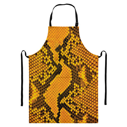 Yellow And Black Snakeskin Print Bib Apron With Pocket