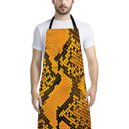 Yellow And Black Snakeskin Print Bib Apron With Pocket