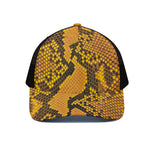 Yellow And Black Snakeskin Print Black Mesh Trucker Cap