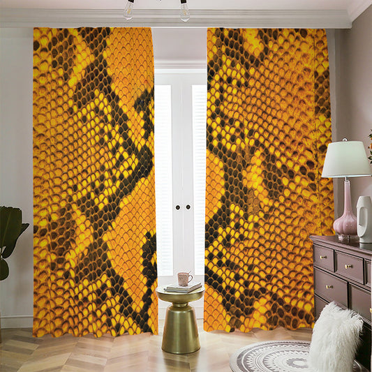 Yellow And Black Snakeskin Print Blackout Pencil Pleat Curtains
