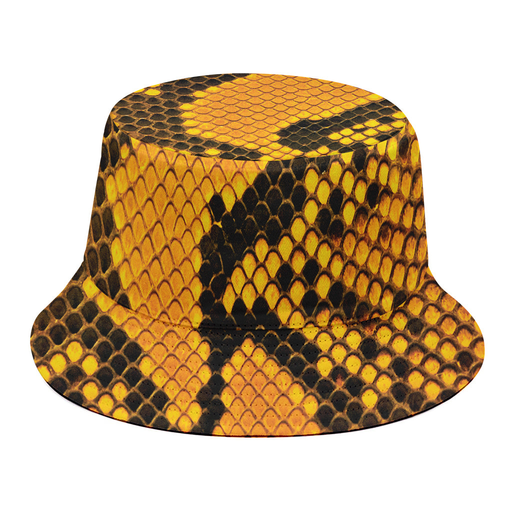 Yellow And Black Snakeskin Print Bucket Hat