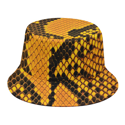 Yellow And Black Snakeskin Print Bucket Hat