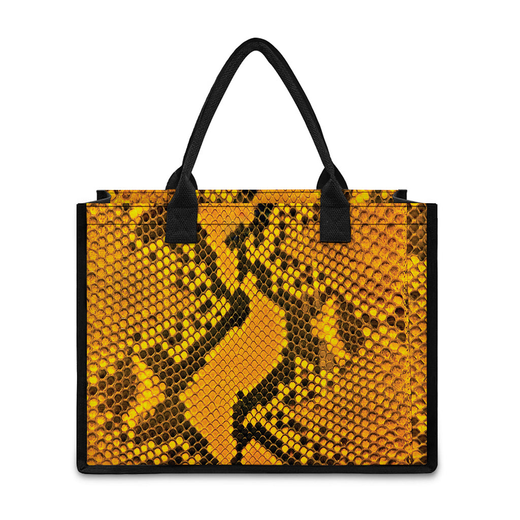 Yellow And Black Snakeskin Print Canvas Tote Bag