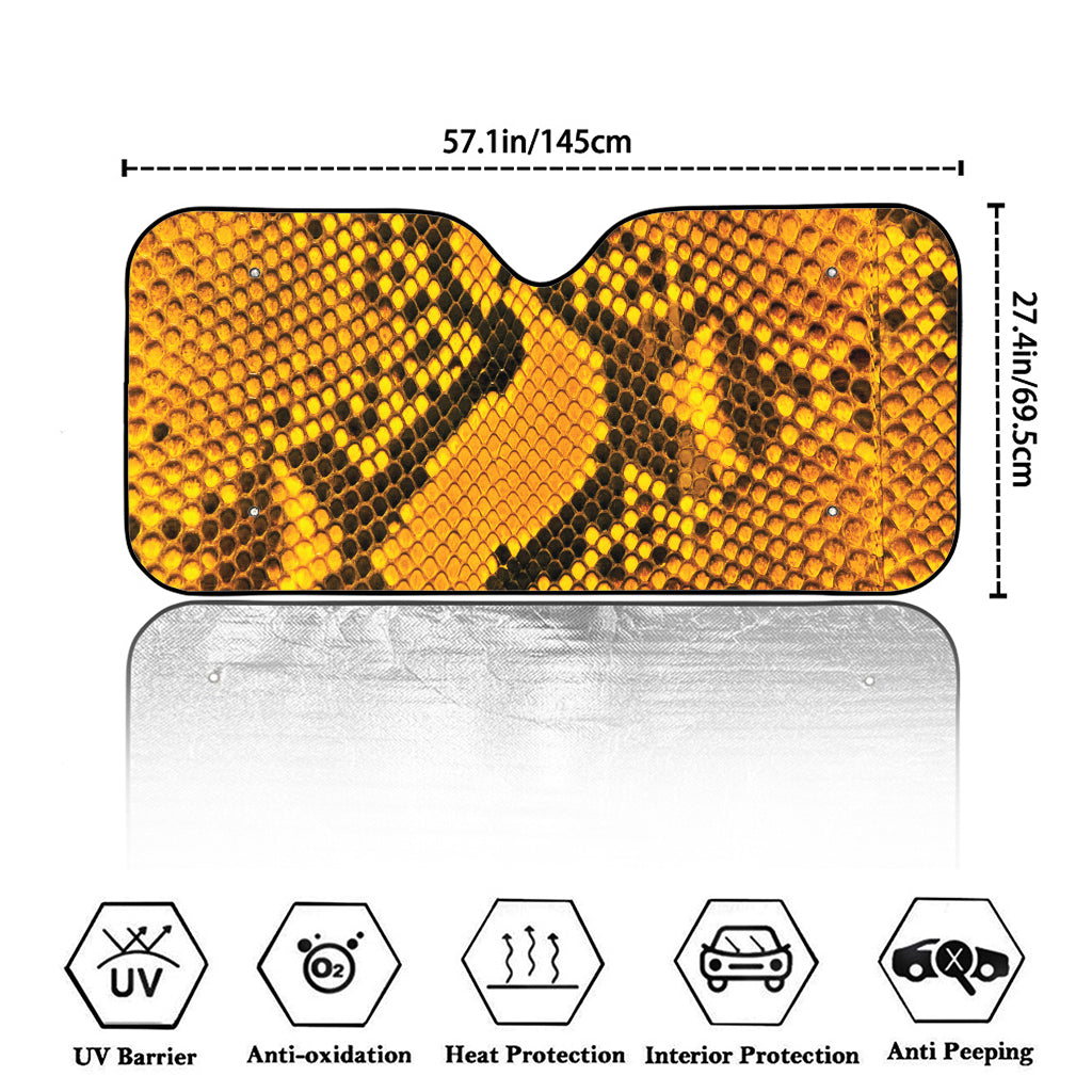 Yellow And Black Snakeskin Print Car Windshield Sun Shade