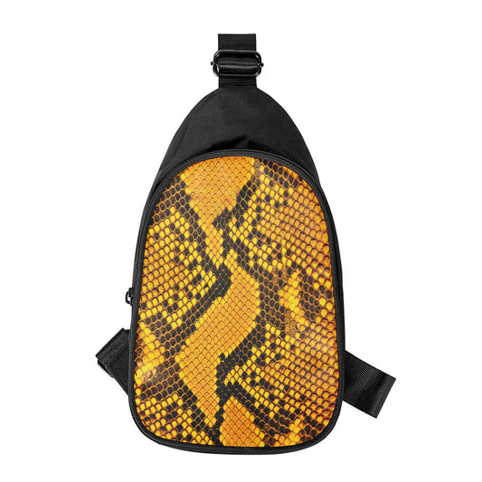 Yellow And Black Snakeskin Print Chest Bag