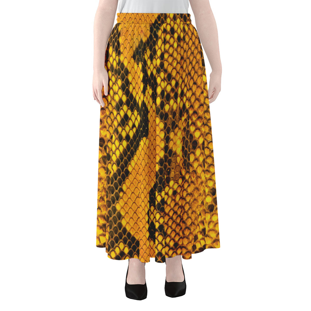 Yellow And Black Snakeskin Print Chiffon Maxi Skirt