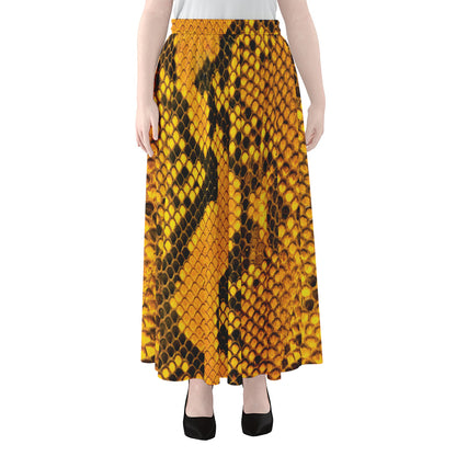 Yellow And Black Snakeskin Print Chiffon Maxi Skirt