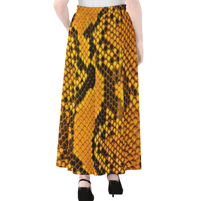 Yellow And Black Snakeskin Print Chiffon Maxi Skirt