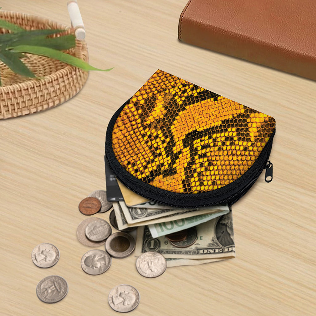 Yellow And Black Snakeskin Print Coin Purse