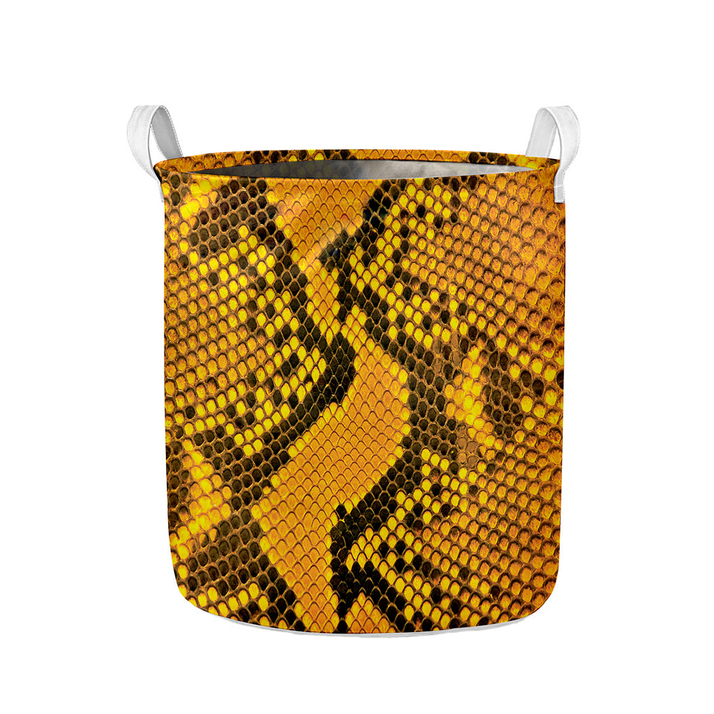 Yellow And Black Snakeskin Print Collapsible Laundry Basket