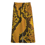 Yellow And Black Snakeskin Print Cotton Front Slit Maxi Skirt