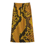 Yellow And Black Snakeskin Print Cotton Front Slit Maxi Skirt