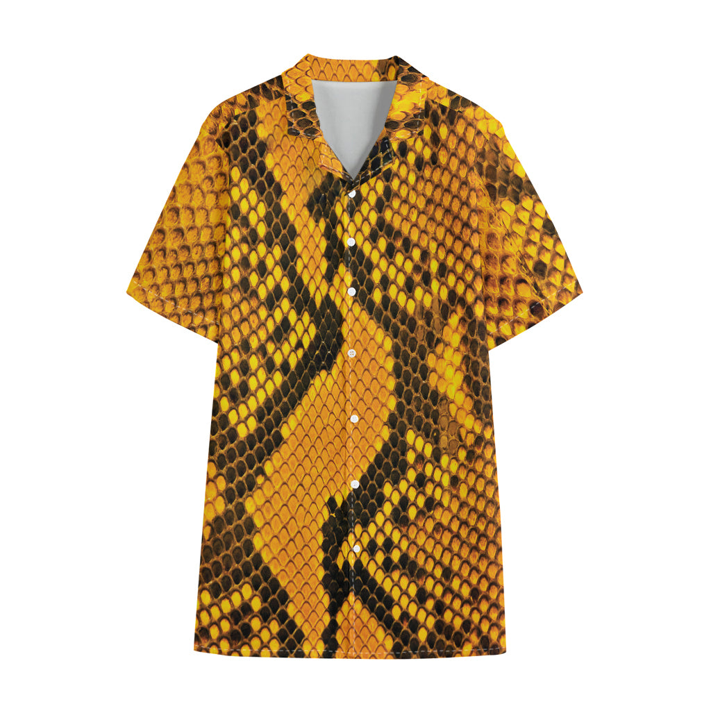 Yellow And Black Snakeskin Print Cotton Hawaiian Shirt