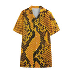 Yellow And Black Snakeskin Print Cotton Hawaiian Shirt