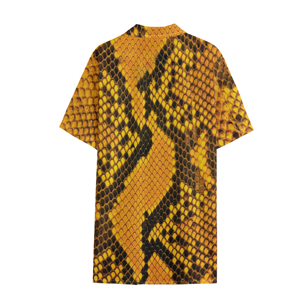 Yellow And Black Snakeskin Print Cotton Hawaiian Shirt