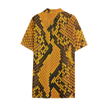 Yellow And Black Snakeskin Print Cotton Hawaiian Shirt