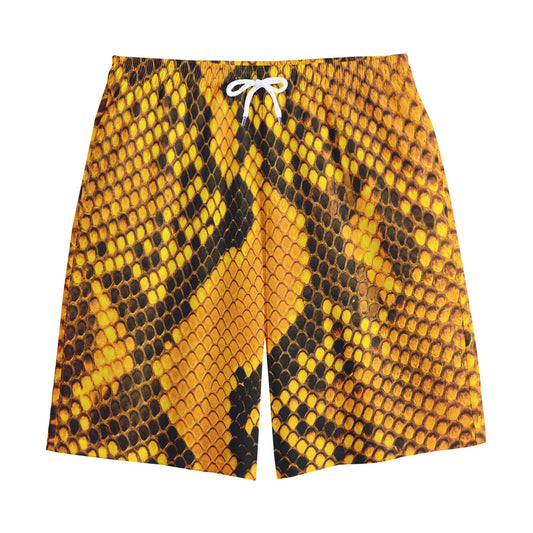 Yellow And Black Snakeskin Print Cotton Shorts
