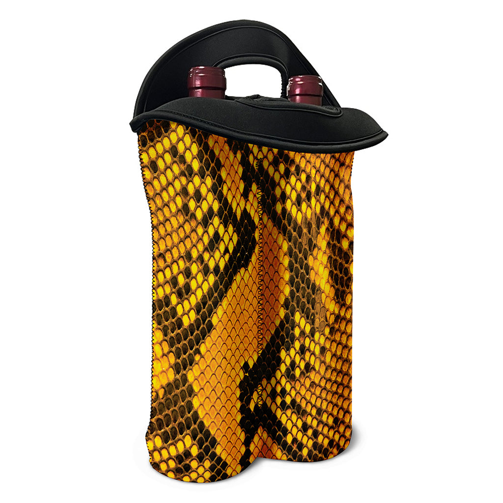 Yellow And Black Snakeskin Print Double Neoprene Wine Tote