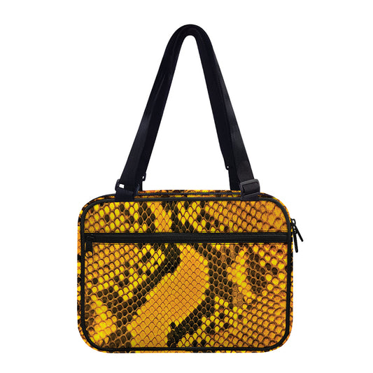 Yellow And Black Snakeskin Print Double Strap Bible Bag