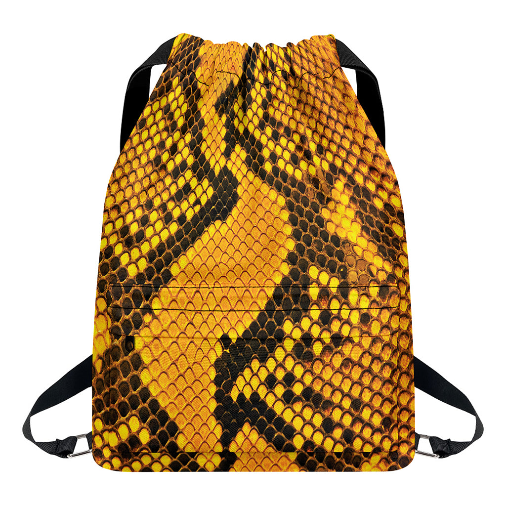 Yellow And Black Snakeskin Print Drawstring Backpack