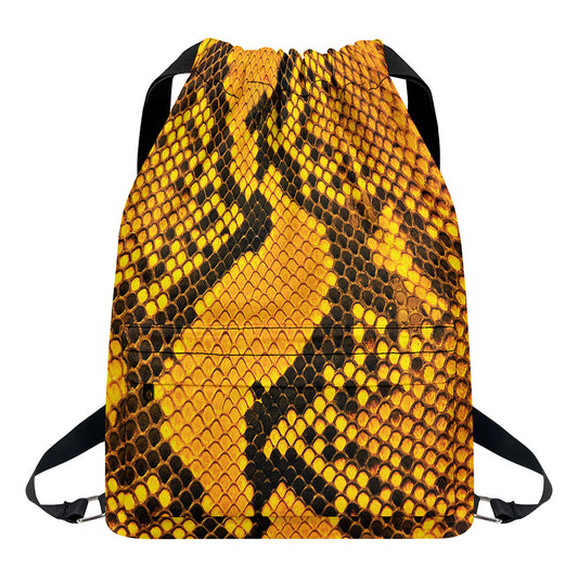Yellow And Black Snakeskin Print Drawstring Backpack
