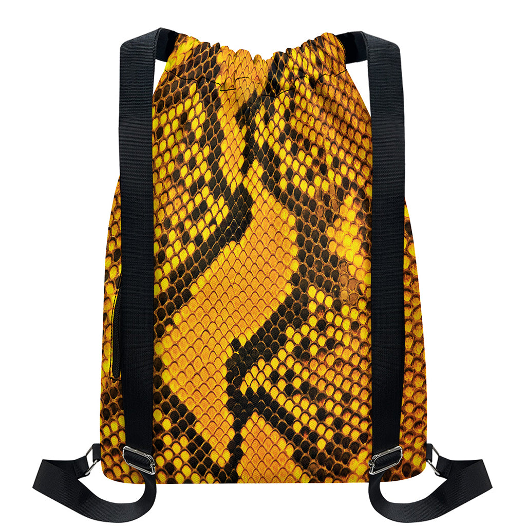 Yellow And Black Snakeskin Print Drawstring Backpack