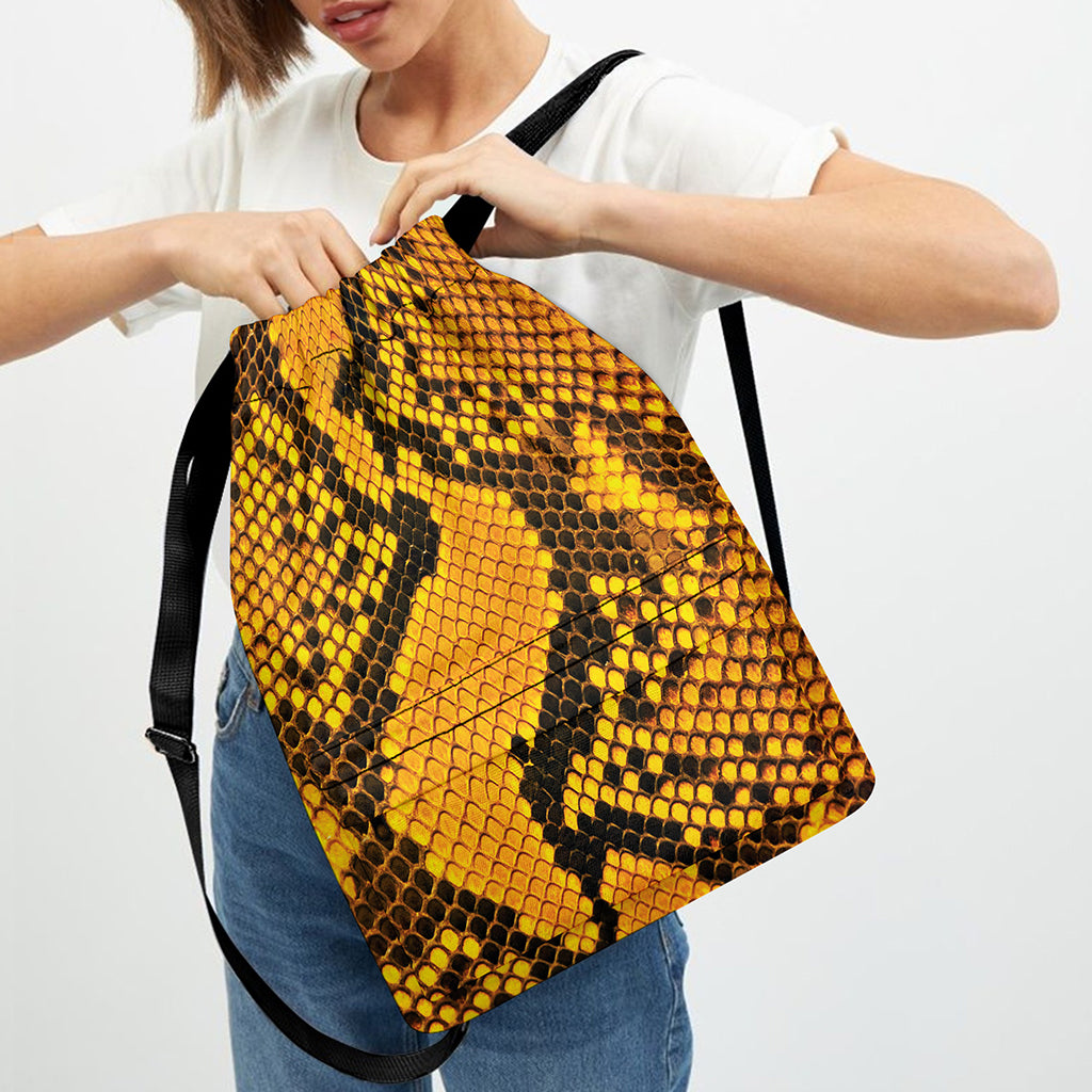 Yellow And Black Snakeskin Print Drawstring Backpack