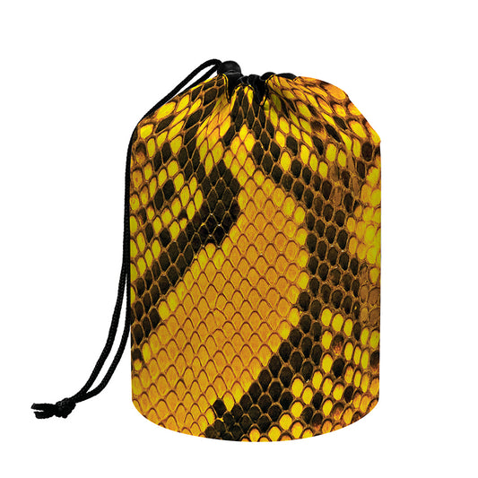 Yellow And Black Snakeskin Print Drawstring Makeup Bag
