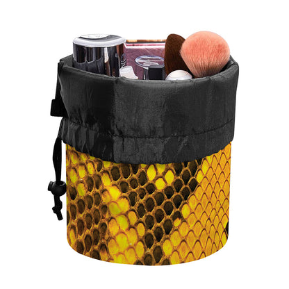 Yellow And Black Snakeskin Print Drawstring Makeup Bag