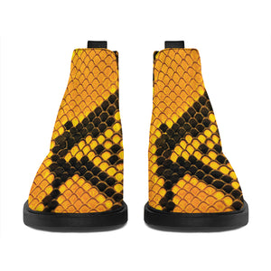 Yellow And Black Snakeskin Print Flat Ankle Boots