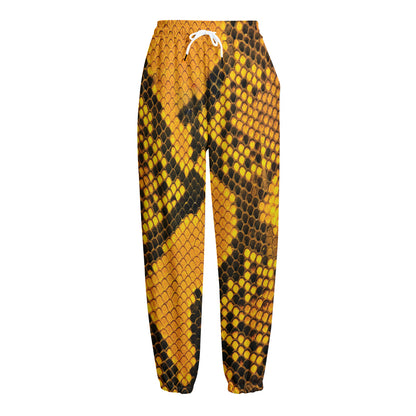Yellow And Black Snakeskin Print Fleece Lined Knit Pants