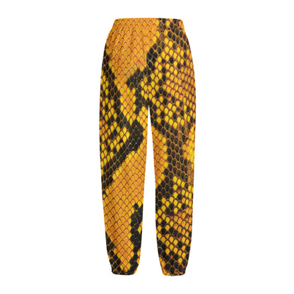 Yellow And Black Snakeskin Print Fleece Lined Knit Pants