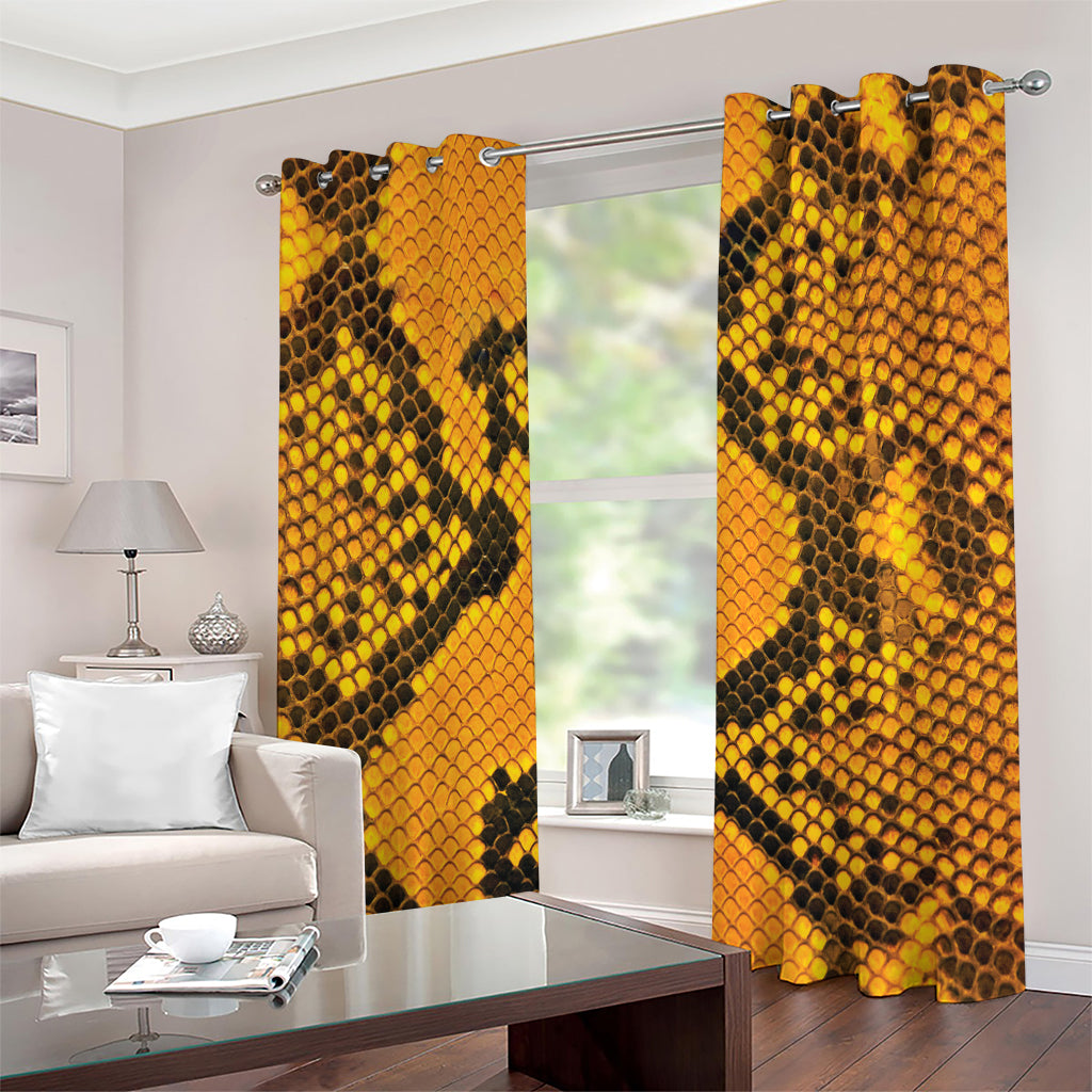 Yellow And Black Snakeskin Print Grommet Curtains