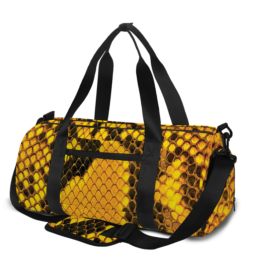 Yellow And Black Snakeskin Print Gym Bag
